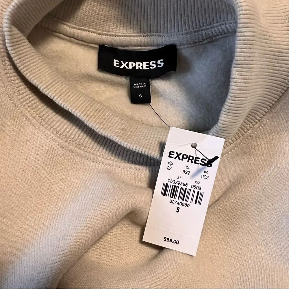 Express Beige Mock Neck Oversized Fleece Sweatshirt - Picture 5 of 5